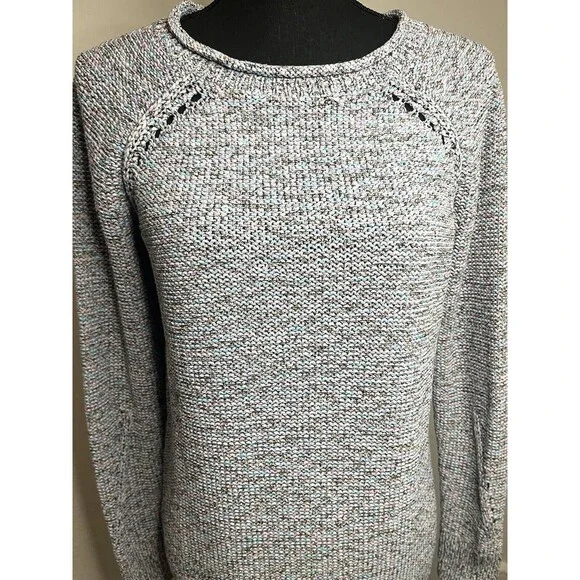 Talbots Women's Sweater Gray with Shades of Blue /Pink Roll Neck  Size Medium - Picture 6 of 16